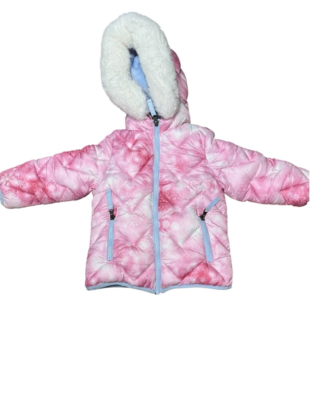 Snozū Pink Snowflake Puffer Jacket Toddler 2T Quilted Faux Fur Hood Winter